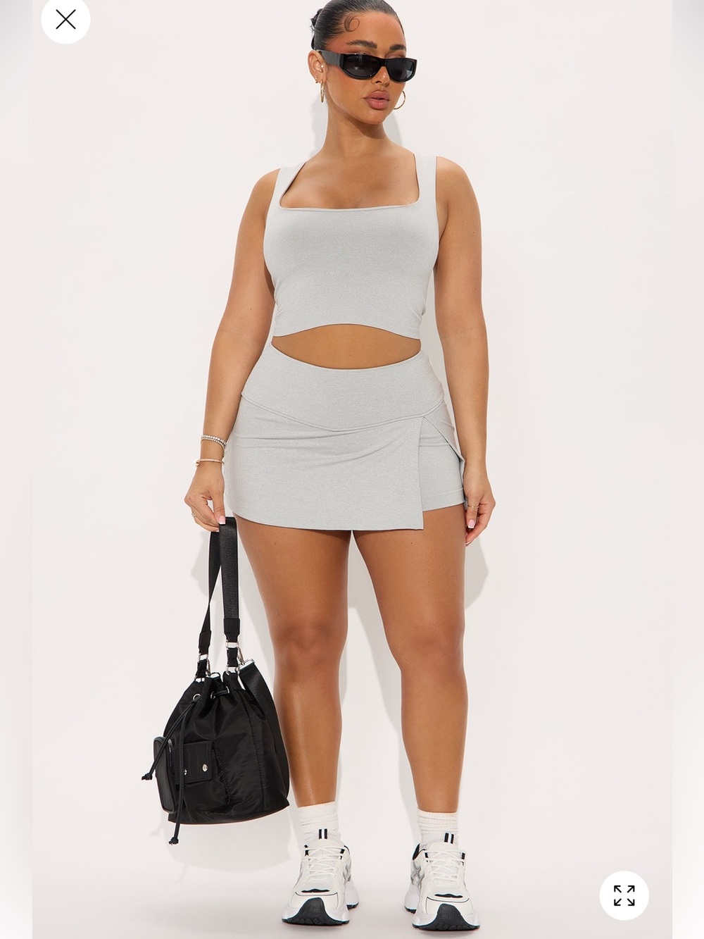 🆕Gray Ribbed Tank Crop Top and Mini Skort Set